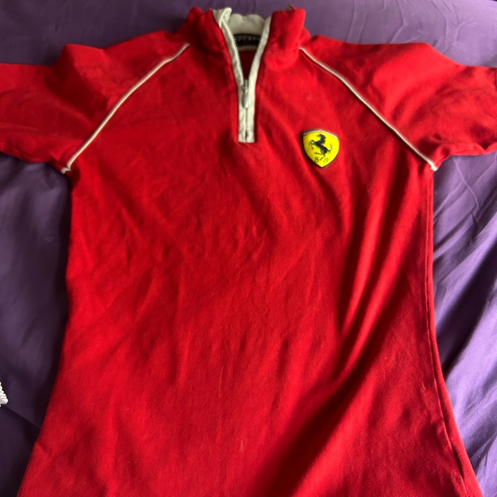 Ferrari Red Short-Sleeve Half-Zip Polo with Shield Patch